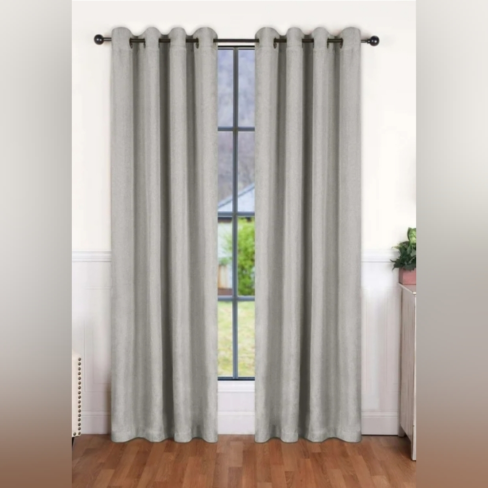 Superior Linen Blackout Curtains, Grommet Header, Set of 2, 52" x 96". Grey